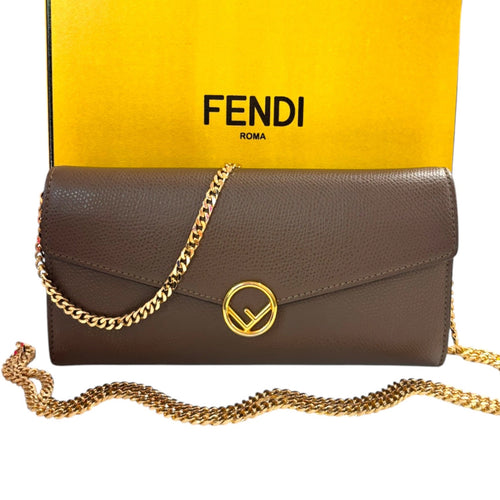 FENDI Taupe Grained Calfskin Leather Continental Wallet Fendi