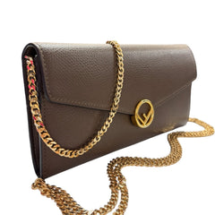 FENDI Taupe Grained Calfskin Leather Continental Wallet Fendi