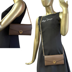 FENDI Taupe Grained Calfskin Leather Continental Wallet Fendi
