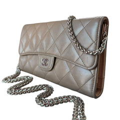 CHANEL Taupe Lambskin Classic Flap Trifold Wallet SHW Chanel