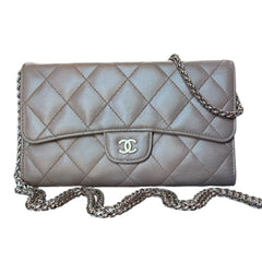 CHANEL Taupe Lambskin Classic Flap Trifold Wallet SHW Chanel