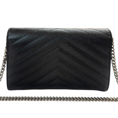 SAINT LAURENT Black Grained Leather SHW Cassandra Clutch with Chain Saint Laurent