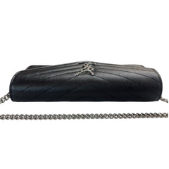 SAINT LAURENT Black Grained Leather SHW Cassandra Clutch with Chain Saint Laurent