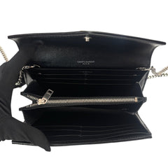 SAINT LAURENT Black Grained Leather SHW Cassandra Clutch with Chain Saint Laurent