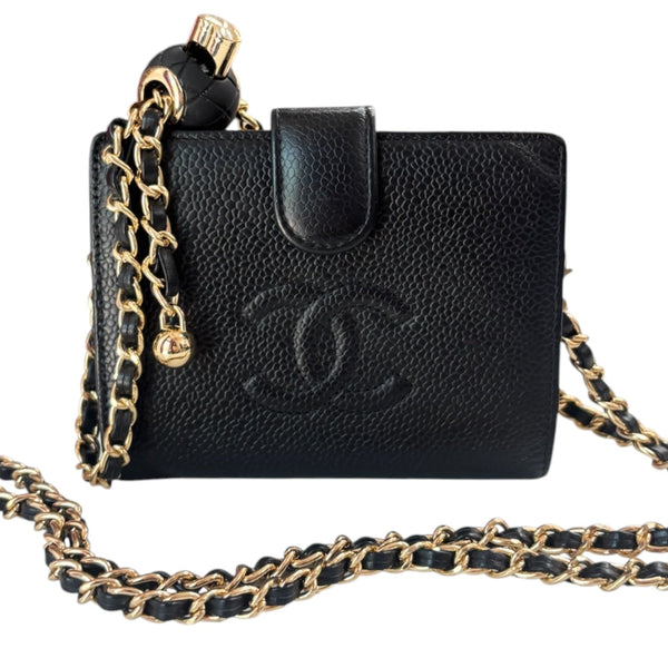 CHANEL Black Caviar Leather Timeless Compact Wallet Chanel