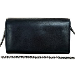 CHANEL Black Grained Calfskin Ski Motif Long Flap Wallet Chanel