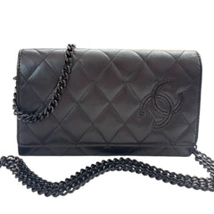 CHANEL Black Lambskin CC Diagonal Full Flap Wallet Chanel