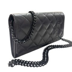 CHANEL Black Lambskin CC Diagonal Full Flap Wallet Chanel