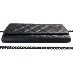 CHANEL Black Lambskin CC Diagonal Full Flap Wallet Chanel