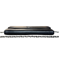 CHANEL Black Grained Calfskin Ski Motif Long Flap Wallet Chanel