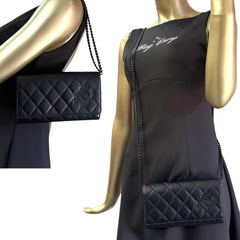 CHANEL Black Lambskin CC Diagonal Full Flap Wallet Chanel