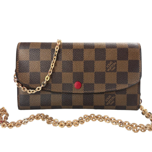 LOUIS VUITTON Damier Ebene/Red Emile Wallet with Chain Louis Vuitton