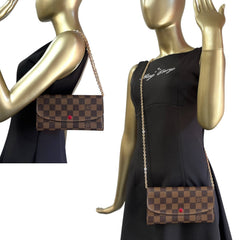 LOUIS VUITTON Damier Ebene/Red Emile Wallet with Chain Louis Vuitton