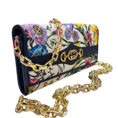 GUCCI Flora Horsebit Canvas Wallet with Crossbody Chain Gucci