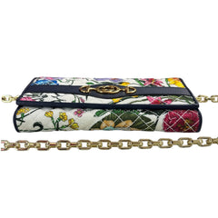 GUCCI Flora Horsebit Canvas Wallet with Crossbody Chain Gucci