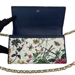 GUCCI Flora Horsebit Canvas Wallet with Crossbody Chain Gucci