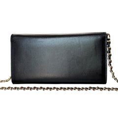 CELINE Black Leather Triomphe Long Wallet with added Chain Celine
