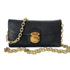 LOUIS VUITTON Black Leather Mahina Amelia Wallet with Chain Louis Vuitton