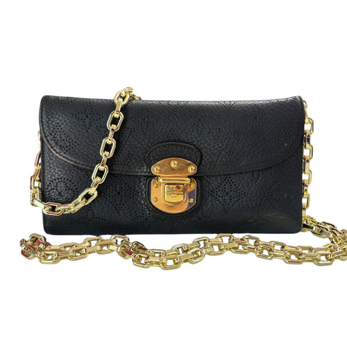 LOUIS VUITTON Black Leather Mahina Amelia Wallet with Chain Louis Vuitton