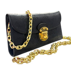 LOUIS VUITTON Black Leather Mahina Amelia Wallet with Chain Louis Vuitton