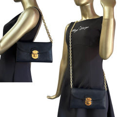 LOUIS VUITTON Black Leather Mahina Amelia Wallet with Chain Louis Vuitton