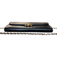 CELINE Black Leather Triomphe Long Wallet with added Chain Celine
