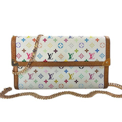 LOUIS VUITTON White Multicolor Monogram International Wallet with Chain Louis Vuitton