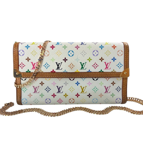 LOUIS VUITTON White Multicolor Monogram International Wallet with Chain Louis Vuitton