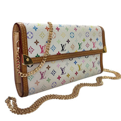 LOUIS VUITTON White Multicolor Monogram International Wallet with Chain Louis Vuitton