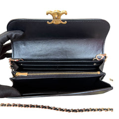 CELINE Black Leather Triomphe Long Wallet with added Chain Celine