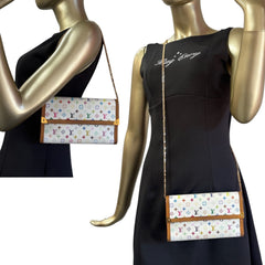 LOUIS VUITTON White Multicolor Monogram International Wallet with Chain Louis Vuitton