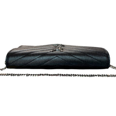 SAINT LAURENT Black Grained Leather SHW Cassandra Clutch with Chain Saint Laurent