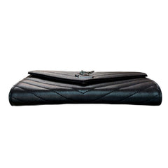 SAINT LAURENT Black Grained Leather SHW Cassandra Clutch with Chain Saint Laurent