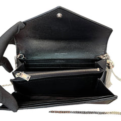 SAINT LAURENT Black Grained Leather SHW Cassandra Clutch with Chain Saint Laurent
