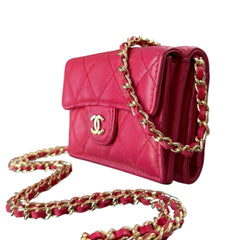 CHANEL Pink Lambskin Classic GHW Compact Wallet Chanel