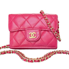 CHANEL Pink Lambskin Classic GHW Compact Wallet Chanel