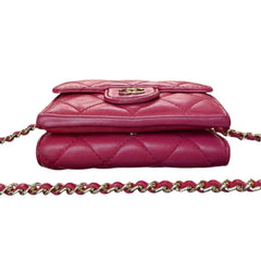 CHANEL Pink Lambskin Classic GHW Compact Wallet Chanel