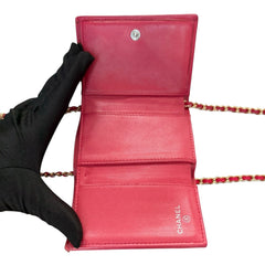 CHANEL Pink Lambskin Classic GHW Compact Wallet Chanel