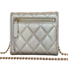 CHANEL Metallic Lambskin Compact Wallet with Chain & Clasp Chanel
