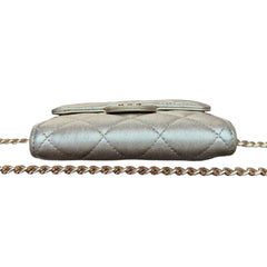 CHANEL Metallic Lambskin Compact Wallet with Chain & Clasp Chanel