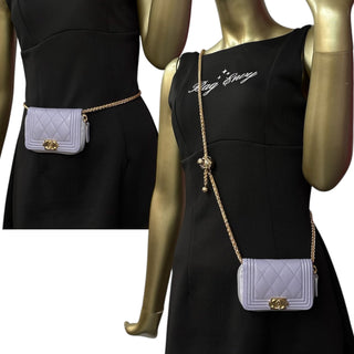 CHANEL Lilac Quilted Caviar Leather Compact Boy Zip Wallet Chanel