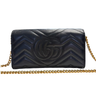 GUCCI Black Leather GG Marmont Wallet with Chain Gucci