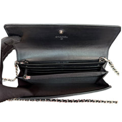 CHANEL RARE Textured CC Black Grained Calfskin Long Flap Wallet Chanel