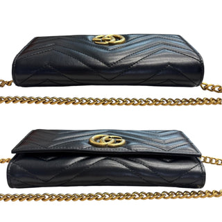 GUCCI Black Leather GG Marmont Wallet with Chain Gucci