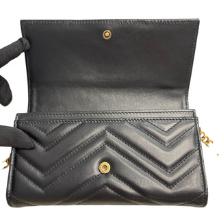 GUCCI Black Leather GG Marmont Wallet with Chain Gucci