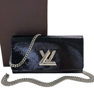 LOUIS VUITTON Black Epi Electric Leather Twist Wallet with Chain Louis Vuitton