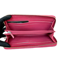 CHANEL Pink Leather V Stitch Quilted GHW Zip Wallet Chanel