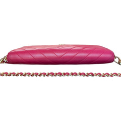 CHANEL Pink Leather V Stitch Quilted GHW Zip Wallet Chanel