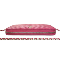CHANEL Pink Leather V Stitch Quilted GHW Zip Wallet Chanel