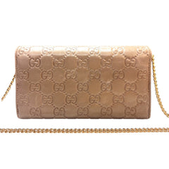 GUCCI Metallic Rose Gold Guccissima Leather Wallet with added Gold Chain Gucci